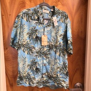 Caribbean palm leaf button down shirt- Hawaiian